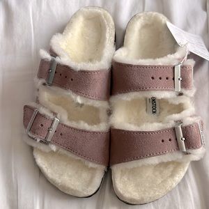 WOMEN'S BIRKENSTOCK ARIZONA SHEARLING SUEDE LEATHER SANDALS